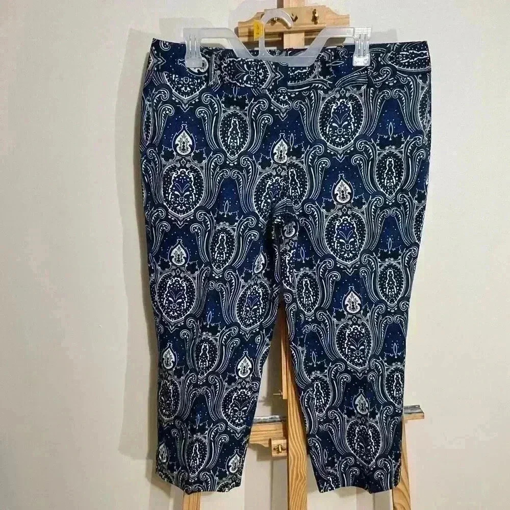 Talbots pants blue paisley petite size 12